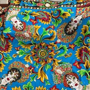 Bob Mackie Vibrant Blue Baroque Face Print Vintage Scarf